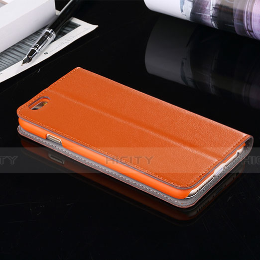 Carcasa de Cuero Cartera con Soporte para Apple iPhone 6S Plus Naranja