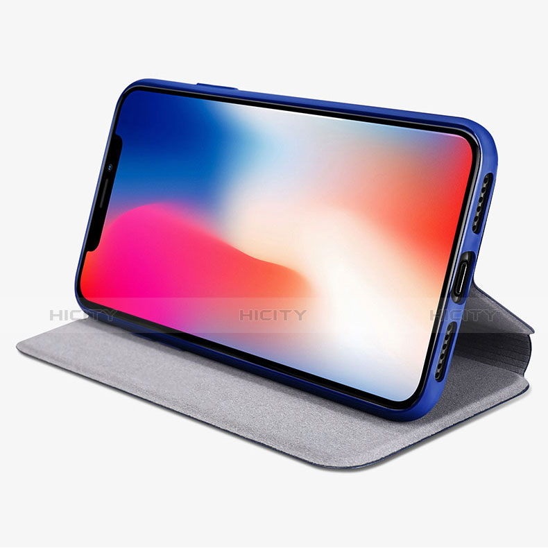 Carcasa de Cuero Cartera con Soporte para Apple iPhone X Azul