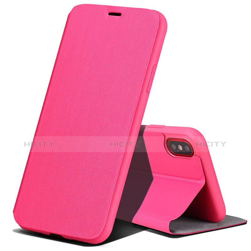 Carcasa de Cuero Cartera con Soporte para Apple iPhone Xs Max Rosa Roja