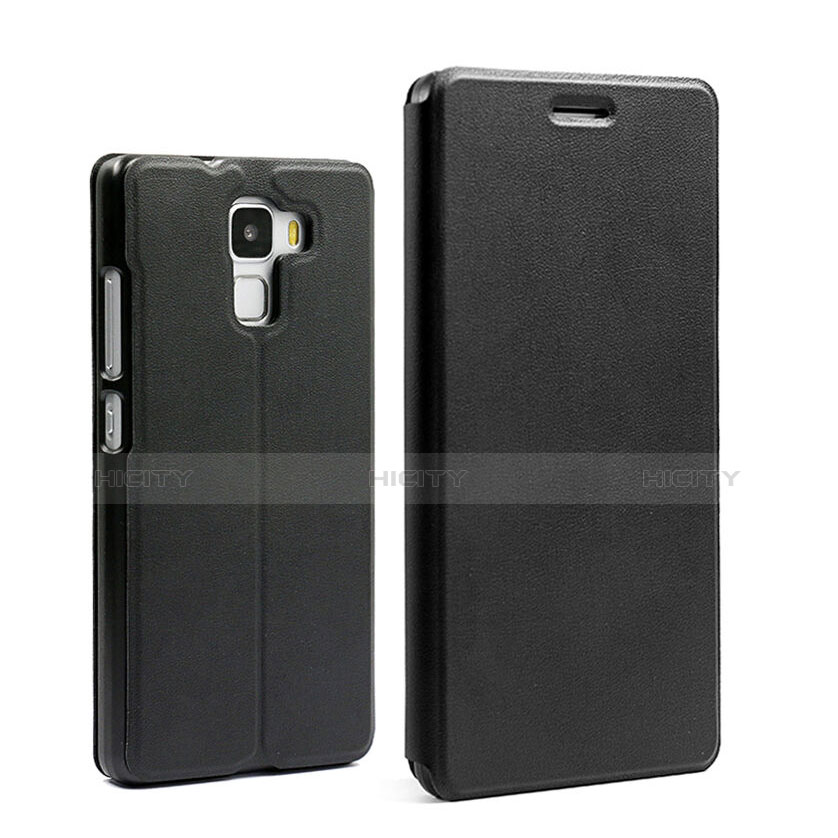 Carcasa de Cuero Cartera con Soporte para Huawei Honor 7 Dual SIM Negro