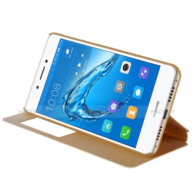 Carcasa de Cuero Cartera con Soporte para Huawei Honor V9 Play Oro