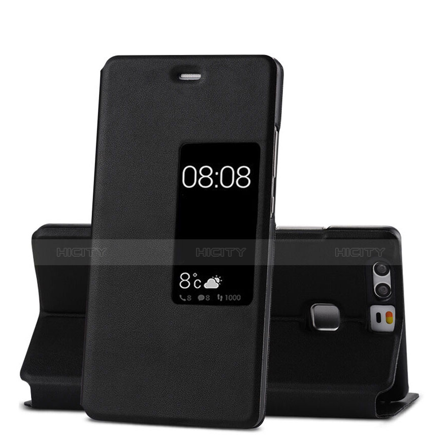 Carcasa de Cuero Cartera con Soporte para Huawei P9 Plus Negro