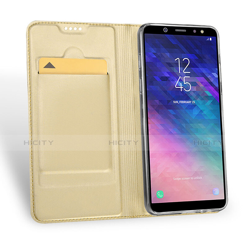 Carcasa de Cuero Cartera con Soporte para Samsung Galaxy A6 Plus (2018) Oro