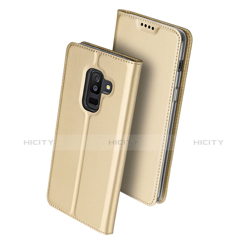 Carcasa de Cuero Cartera con Soporte para Samsung Galaxy A6 Plus Oro