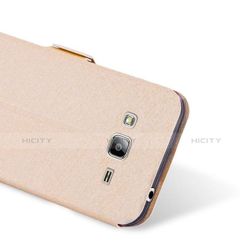 Carcasa de Cuero Cartera con Soporte para Samsung Galaxy J3 (2016) J320F J3109 Oro