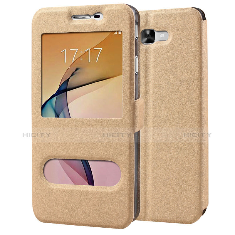 Carcasa de Cuero Cartera con Soporte para Samsung Galaxy On7 (2016) G6100 Oro