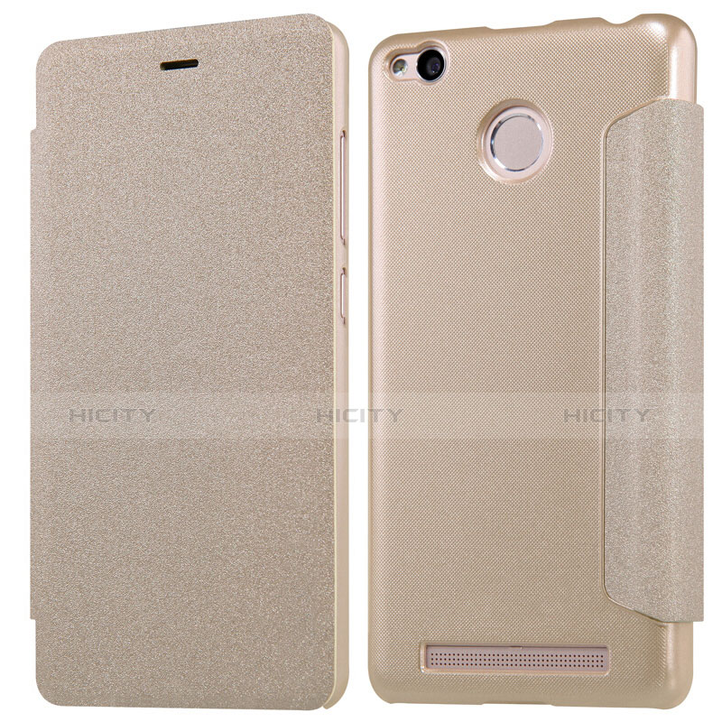 Carcasa de Cuero Cartera con Soporte para Xiaomi Redmi 3 High Edition Oro