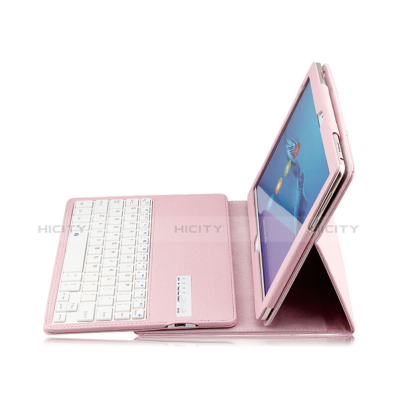 Carcasa de Cuero Cartera con Teclado L01 para Huawei MediaPad M3 Lite 10.1 BAH-W09 Rosa