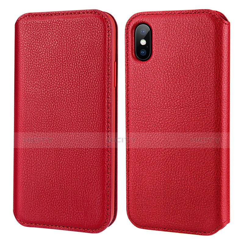 Carcasa de Cuero Cartera para Apple iPhone Xs Rojo