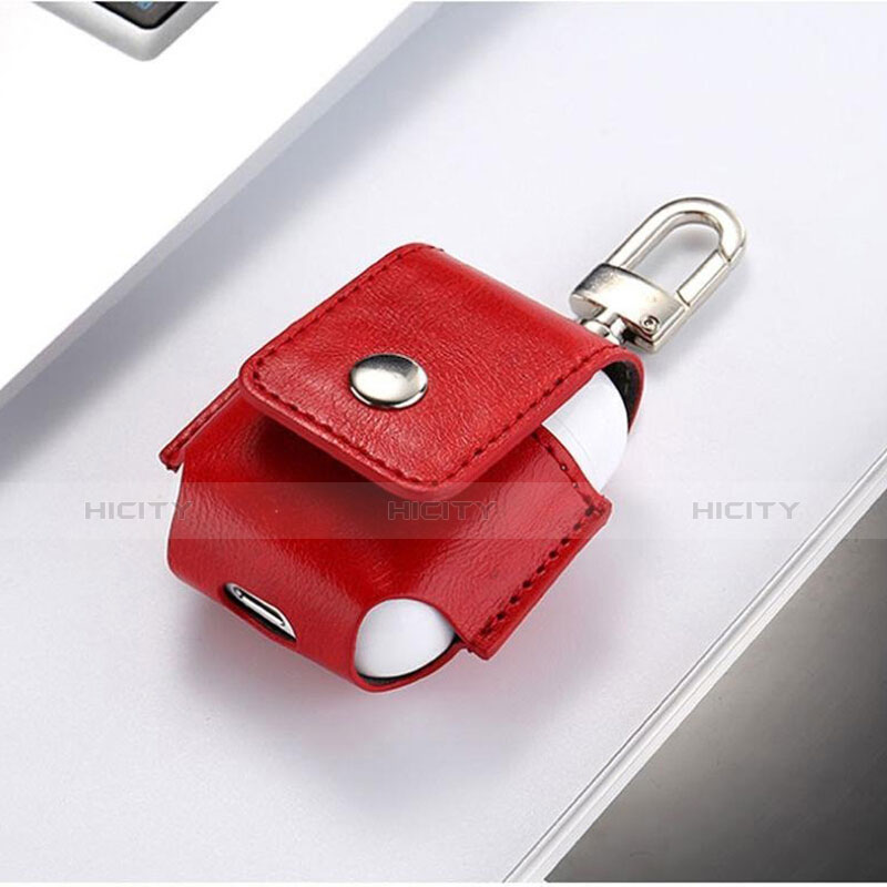 Carcasa de Cuero con Mosqueton Enchufe para AirPods Funda de Carga A01 Rojo