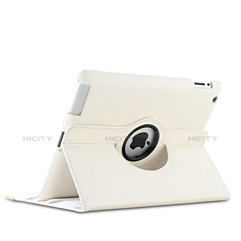 Carcasa de Cuero Giratoria con Soporte para Apple iPad 2 Blanco