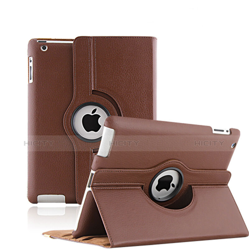 Carcasa de Cuero Giratoria con Soporte para Apple iPad 2 Marron