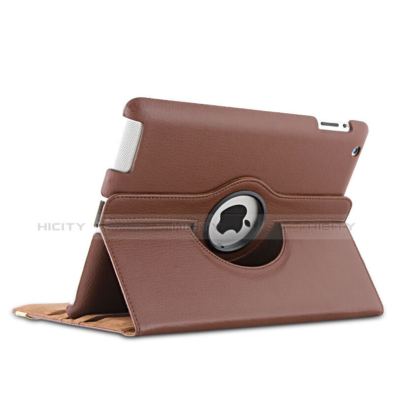 Carcasa de Cuero Giratoria con Soporte para Apple iPad 2 Marron