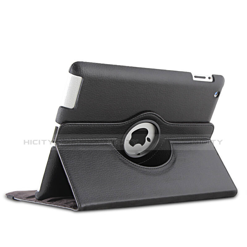 Carcasa de Cuero Giratoria con Soporte para Apple iPad 2 Negro