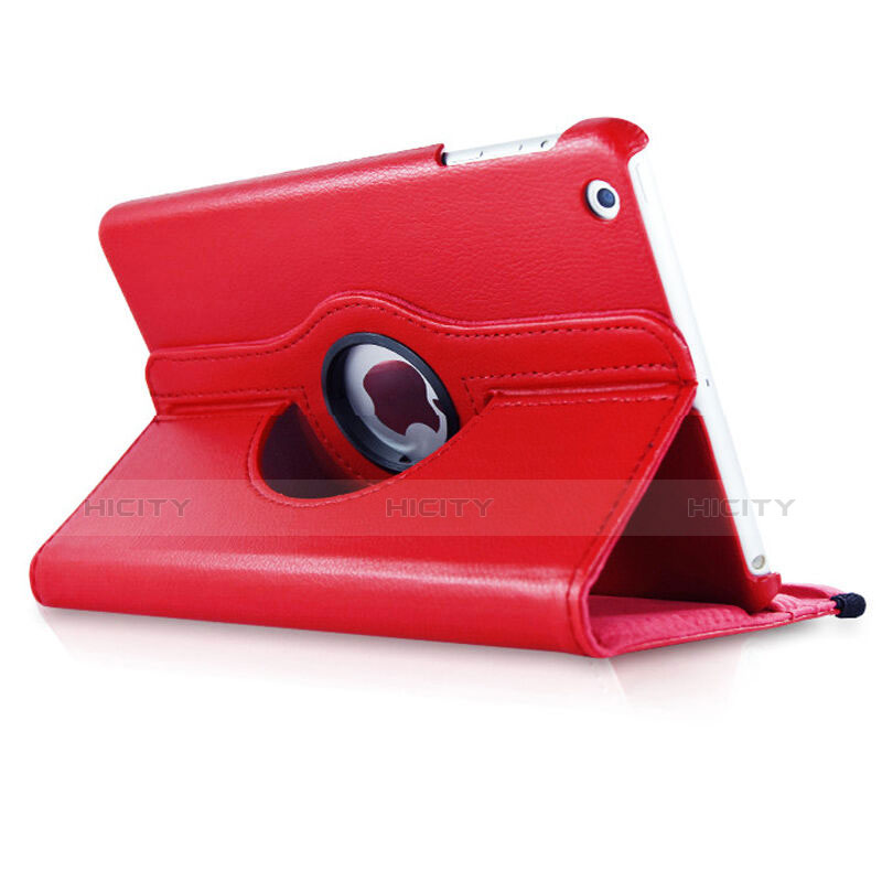 Carcasa de Cuero Giratoria con Soporte para Apple iPad Mini 3 Rojo