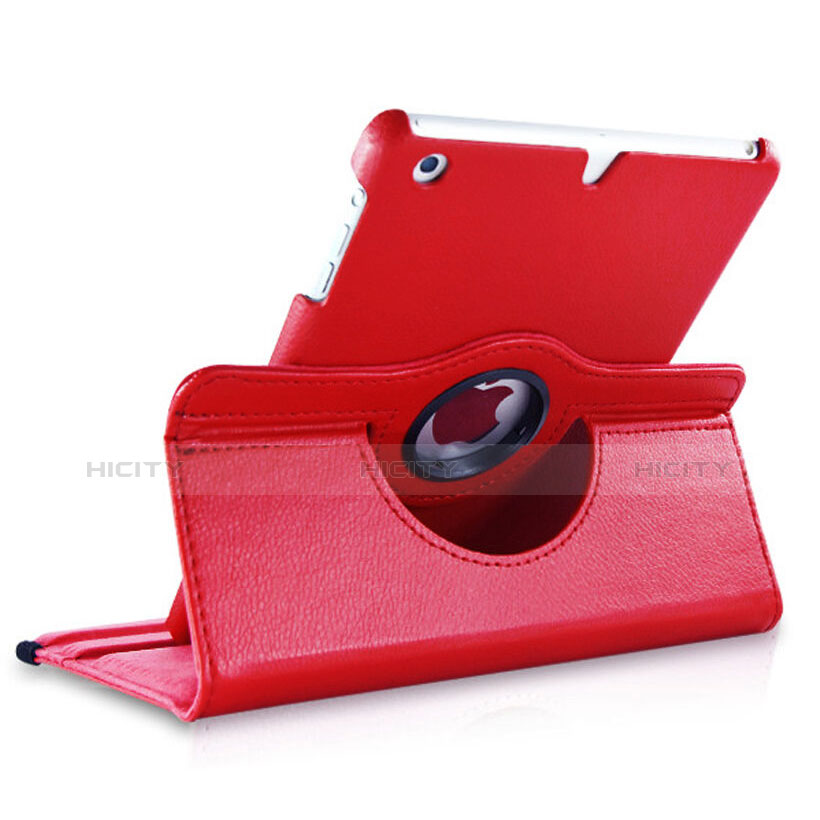 Carcasa de Cuero Giratoria con Soporte para Apple iPad Mini Rojo