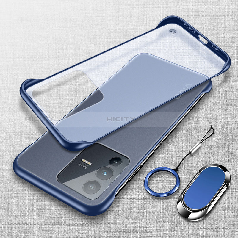 Carcasa Dura Cristal Plastico Funda Rigida Sin Marco Transparente con Magnetico Anillo de dedo Soporte para Vivo V23 5G Azul