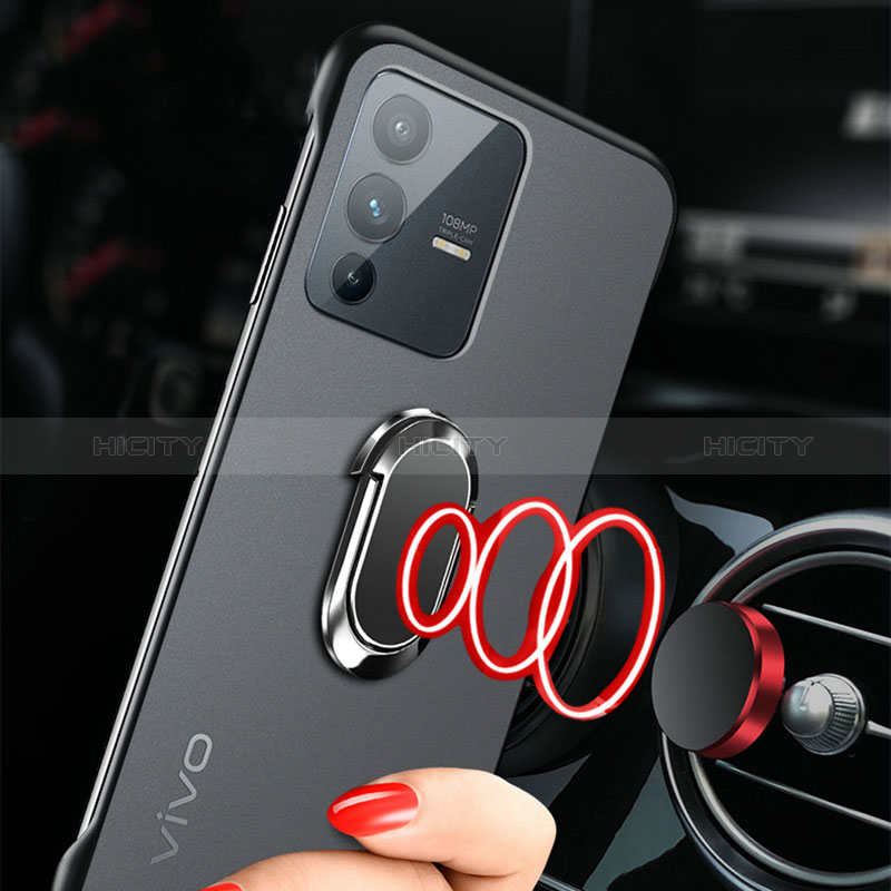 Carcasa Dura Cristal Plastico Funda Rigida Sin Marco Transparente con Magnetico Anillo de dedo Soporte para Vivo V23 Pro 5G