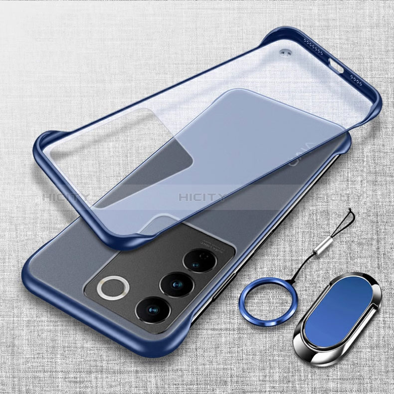 Carcasa Dura Cristal Plastico Funda Rigida Sin Marco Transparente con Magnetico Anillo de dedo Soporte para Vivo V27 Pro 5G