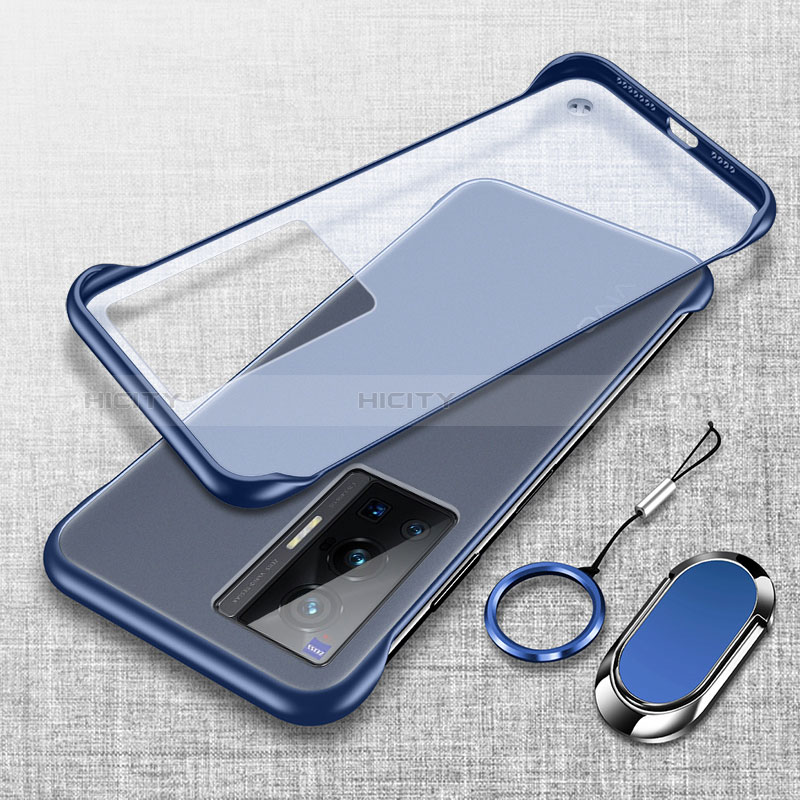 Carcasa Dura Cristal Plastico Funda Rigida Sin Marco Transparente con Magnetico Anillo de dedo Soporte para Vivo X70 Pro 5G Azul