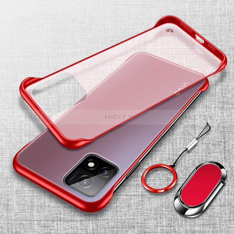 Carcasa Dura Cristal Plastico Funda Rigida Sin Marco Transparente con Magnetico Anillo de dedo Soporte para Vivo Y52s t1 5G Rojo