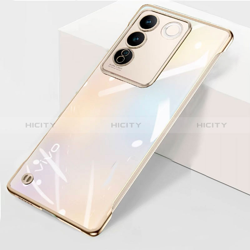 Carcasa Dura Cristal Plastico Funda Rigida Sin Marco Transparente para Vivo V27 5G Oro