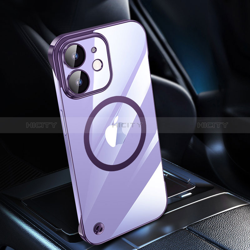 Carcasa Dura Cristal Plastico Funda Rigida Transparente con Mag-Safe Magnetic QC1 para Apple iPhone 12 Mini Morado