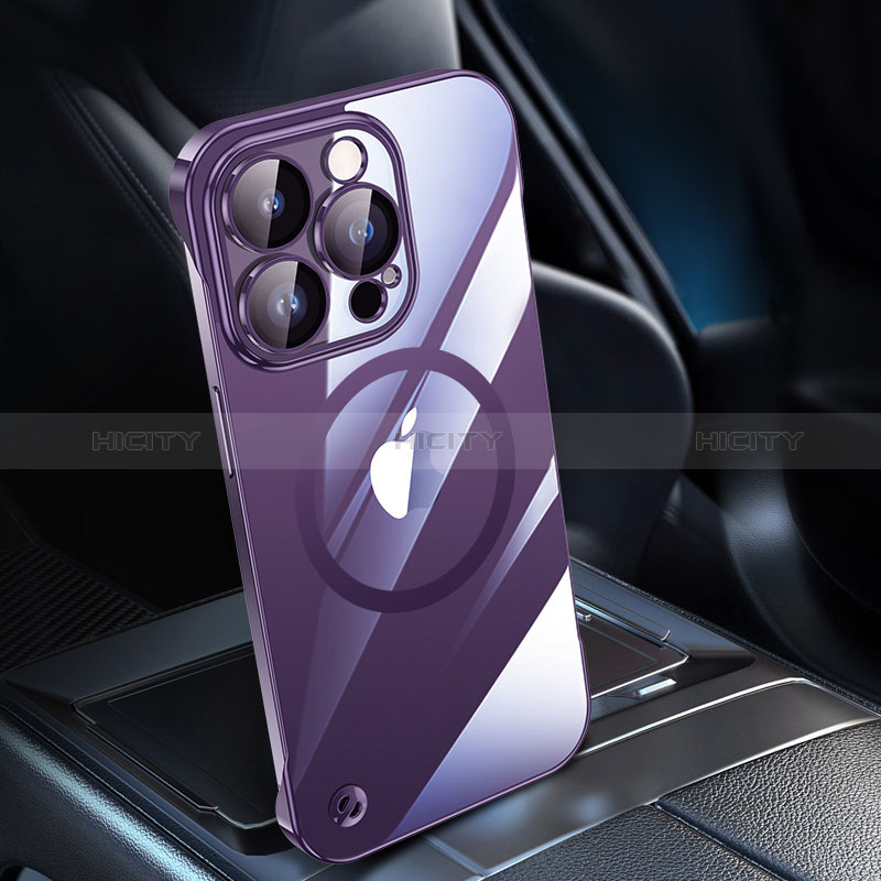 Carcasa Dura Cristal Plastico Funda Rigida Transparente con Mag-Safe Magnetic QC1 para Apple iPhone 13 Pro Max Morado