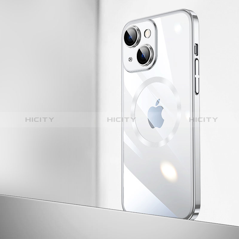 Carcasa Dura Cristal Plastico Funda Rigida Transparente con Mag-Safe Magnetic QC2 para Apple iPhone 14 Plus Plata