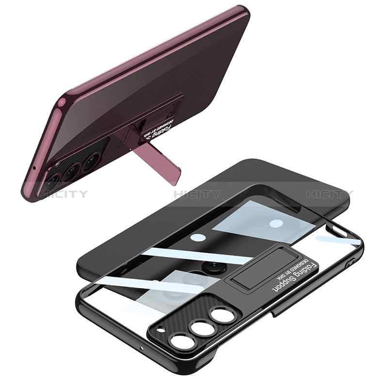 Carcasa Dura Cristal Plastico Funda Rigida Transparente con Soporte AC1 para Samsung Galaxy S21 Plus 5G