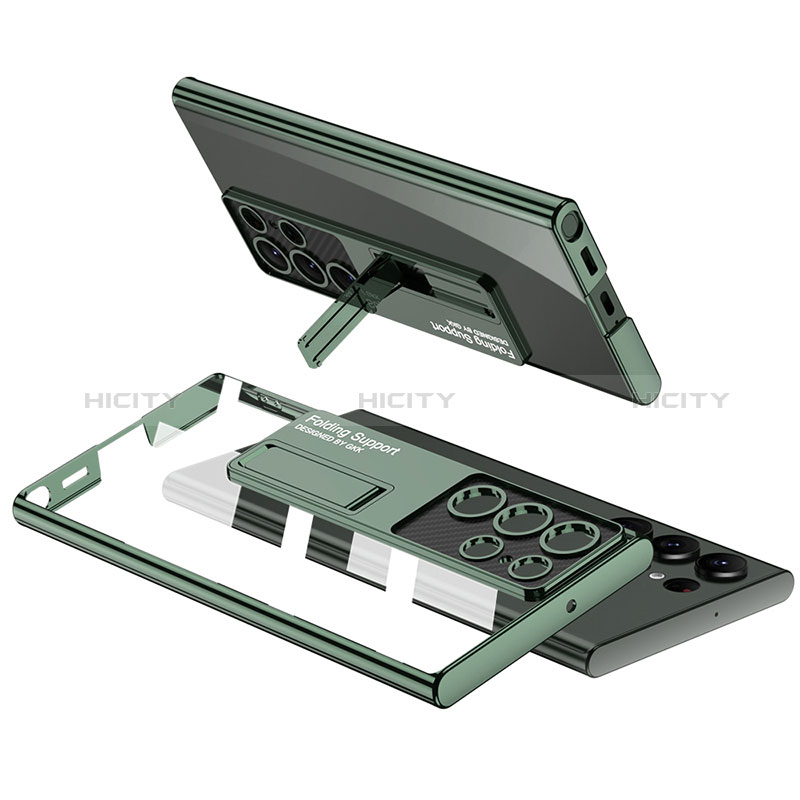 Carcasa Dura Cristal Plastico Funda Rigida Transparente con Soporte AC2 para Samsung Galaxy S24 Ultra 5G Verde