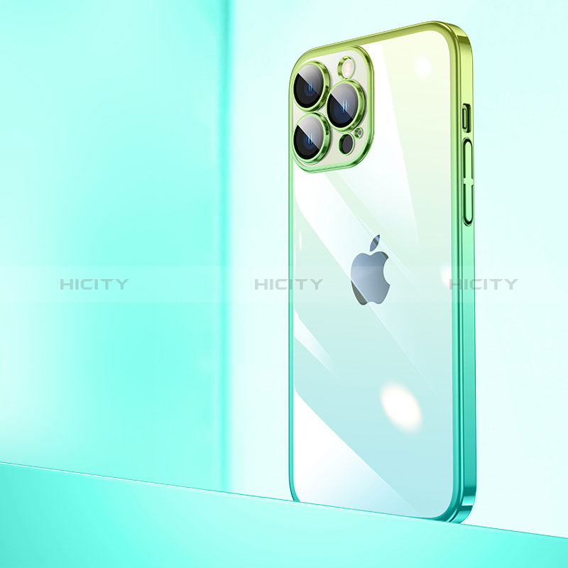 Carcasa Dura Cristal Plastico Funda Rigida Transparente Gradiente QC1 para Apple iPhone 13 Pro Max Verde