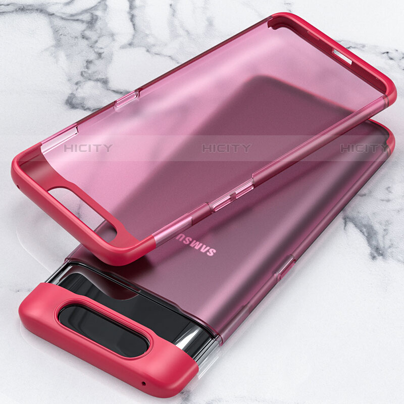 Carcasa Dura Cristal Plastico Funda Rigida Transparente H02 para Samsung Galaxy A80 Rojo