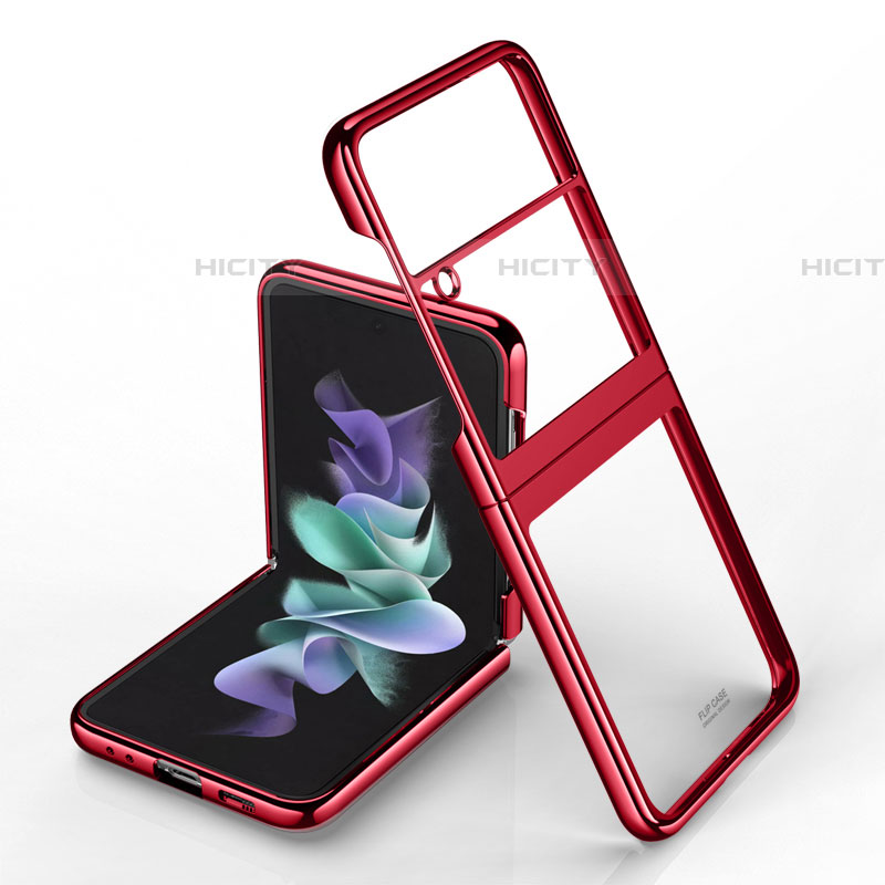 Carcasa Dura Cristal Plastico Funda Rigida Transparente H02 para Samsung Galaxy Z Flip4 5G Rojo