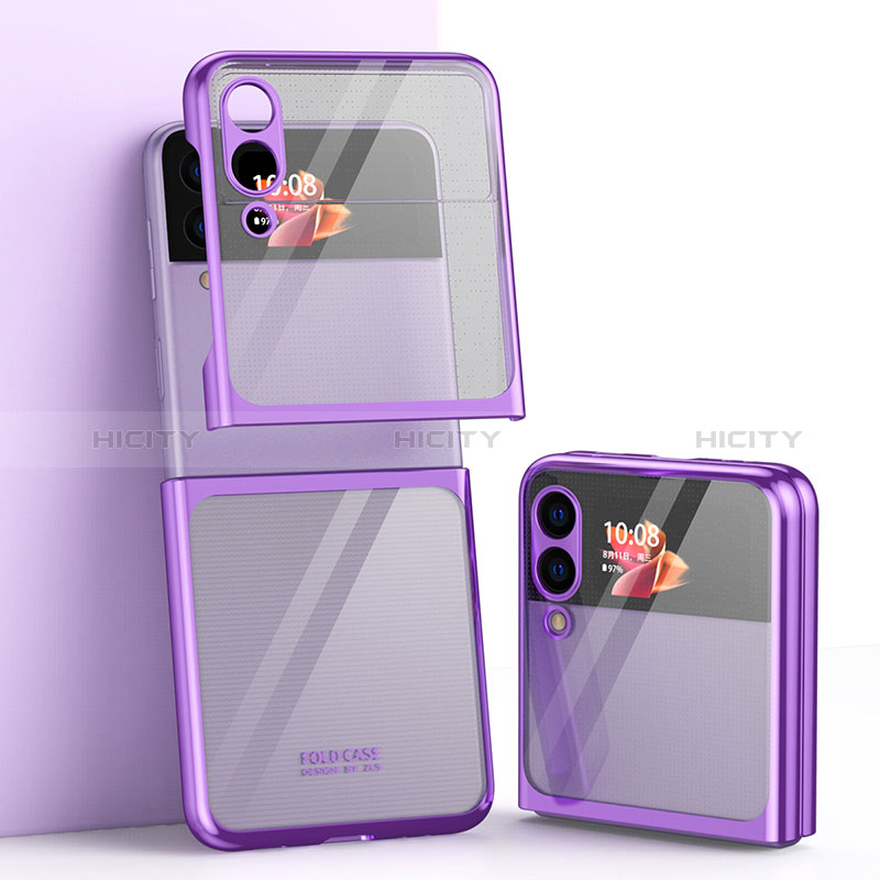 Carcasa Dura Cristal Plastico Funda Rigida Transparente H03 para Samsung Galaxy Z Flip3 5G Morado