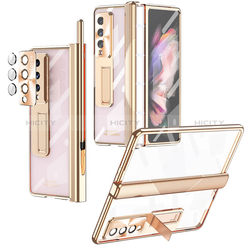 Carcasa Dura Cristal Plastico Funda Rigida Transparente H05 para Samsung Galaxy Z Fold3 5G Oro