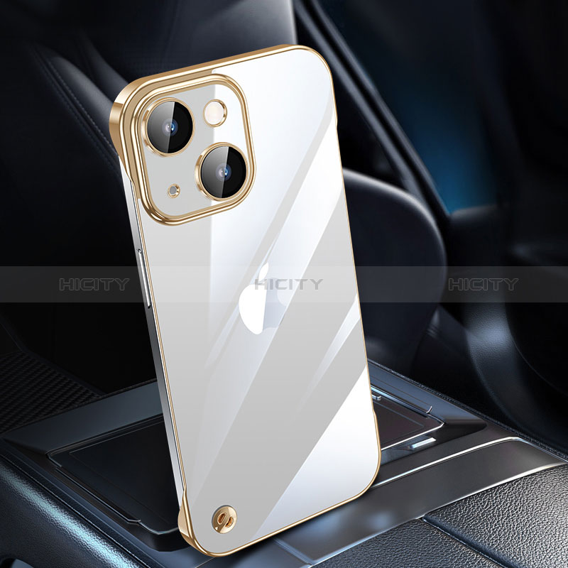 Carcasa Dura Cristal Plastico Funda Rigida Transparente QC1 para Apple iPhone 15 Oro