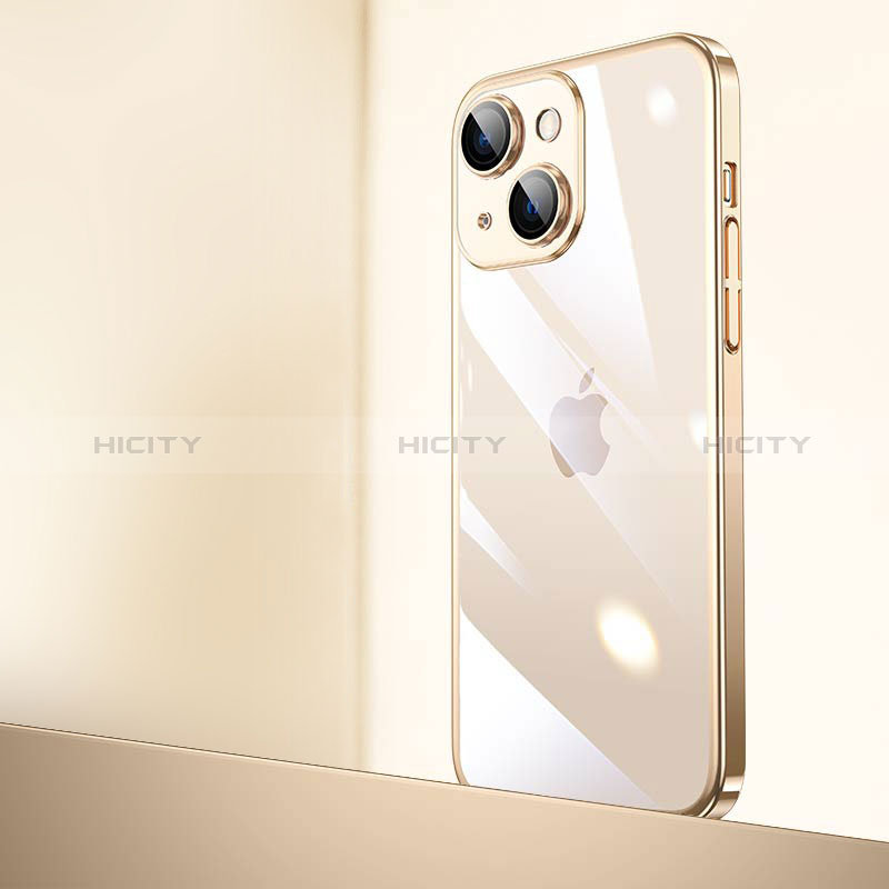 Carcasa Dura Cristal Plastico Funda Rigida Transparente QC2 para Apple iPhone 15 Oro