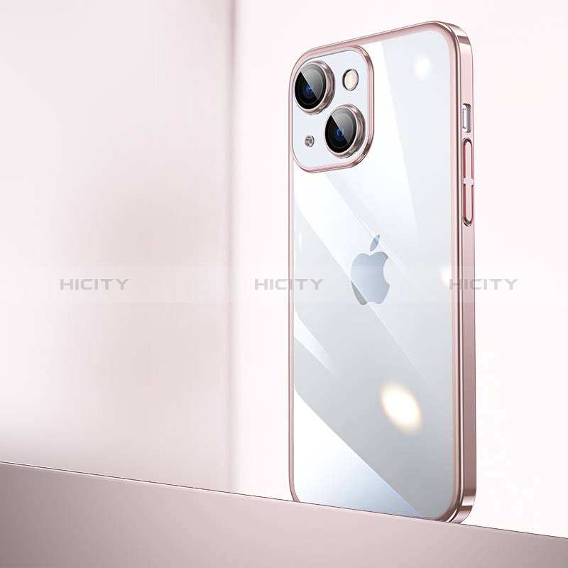 Carcasa Dura Cristal Plastico Funda Rigida Transparente QC2 para Apple iPhone 15 Oro Rosa