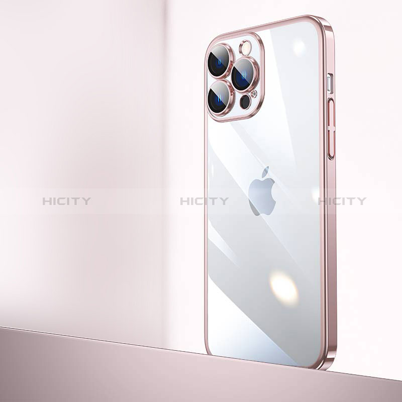 Carcasa Dura Cristal Plastico Funda Rigida Transparente QC2 para Apple iPhone 15 Pro Oro Rosa