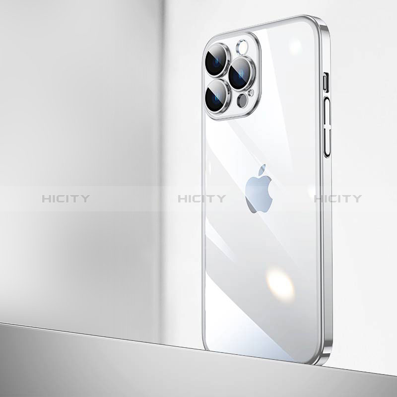 Carcasa Dura Cristal Plastico Funda Rigida Transparente QC2 para Apple iPhone 16 Pro Max Plata