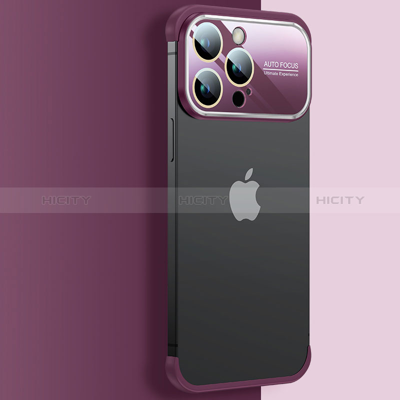 Carcasa Dura Cristal Plastico Funda Rigida Transparente QC4 para Apple iPhone 15 Pro Max Rojo Rosa