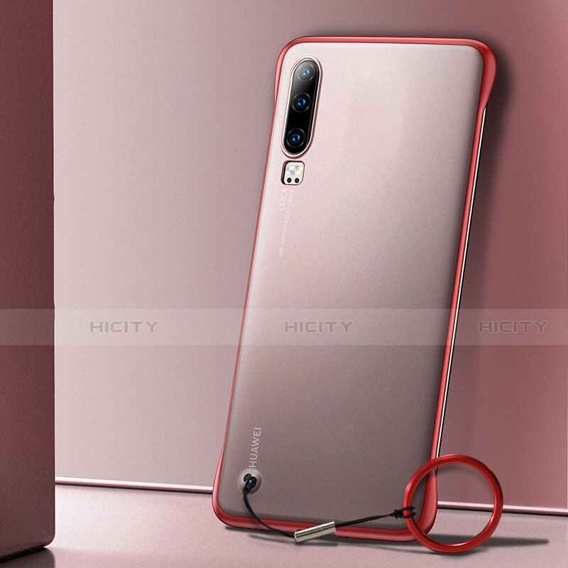 Carcasa Dura Cristal Plastico Funda Rigida Transparente S01 para Huawei P30 Rojo