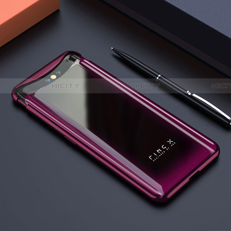 Carcasa Dura Cristal Plastico Funda Rigida Transparente S01 para Oppo Find X Rosa Roja