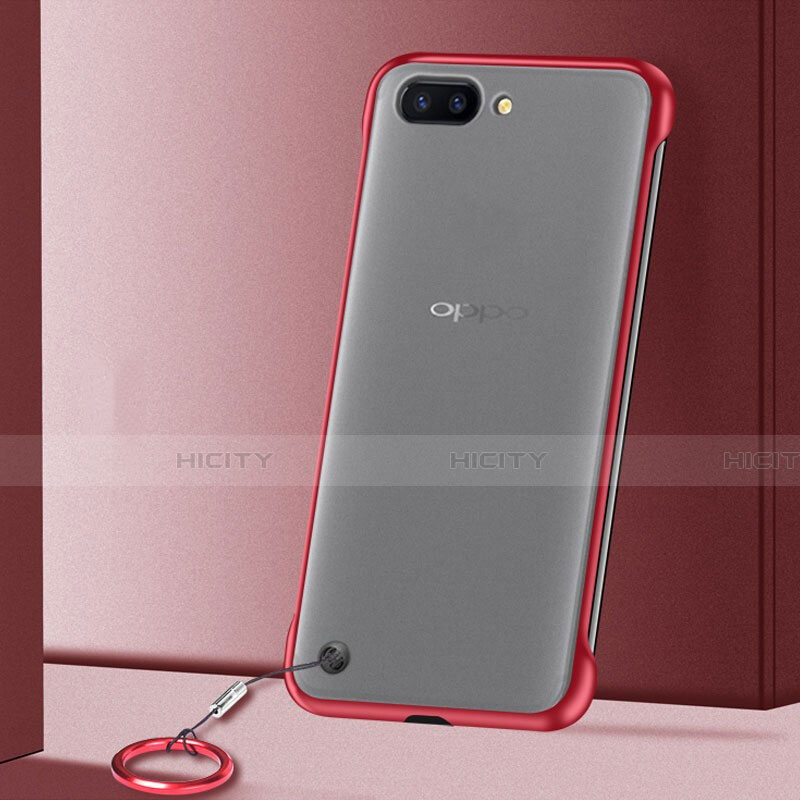 Carcasa Dura Cristal Plastico Funda Rigida Transparente S01 para Oppo K1 Rojo