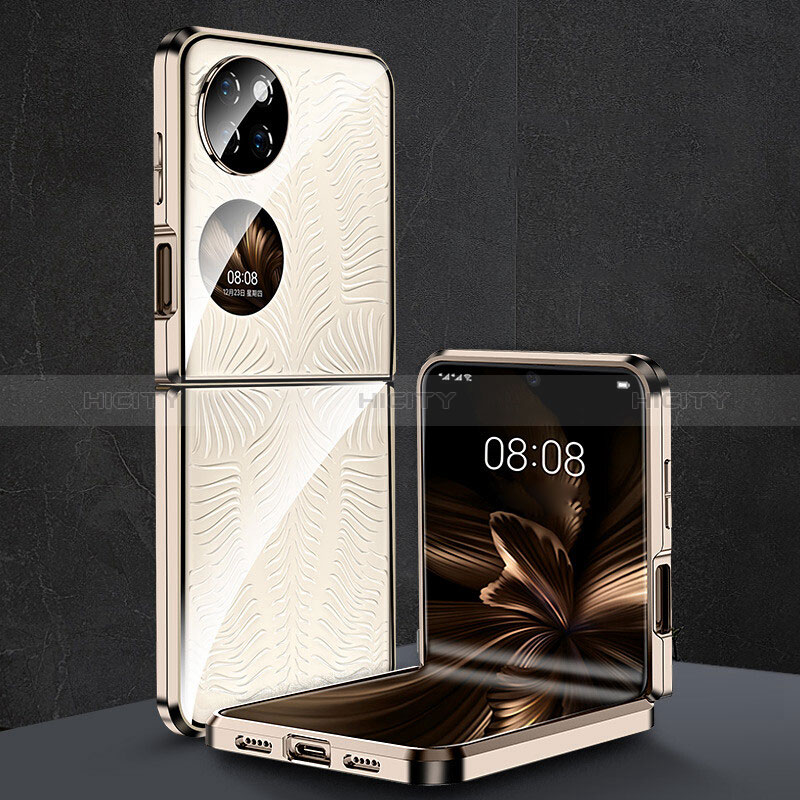 Carcasa Dura Cristal Plastico Rigida Transparente para Huawei P60 Pocket Oro