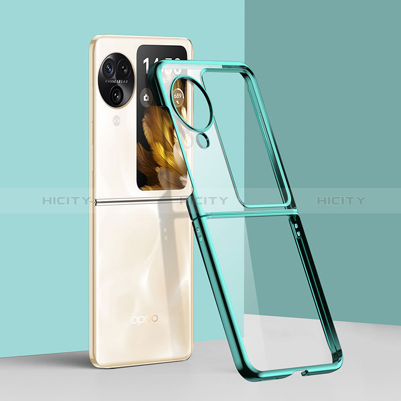 Carcasa Dura Cristal Plastico Rigida Transparente QH1 para Oppo Find N3 Flip 5G Verde