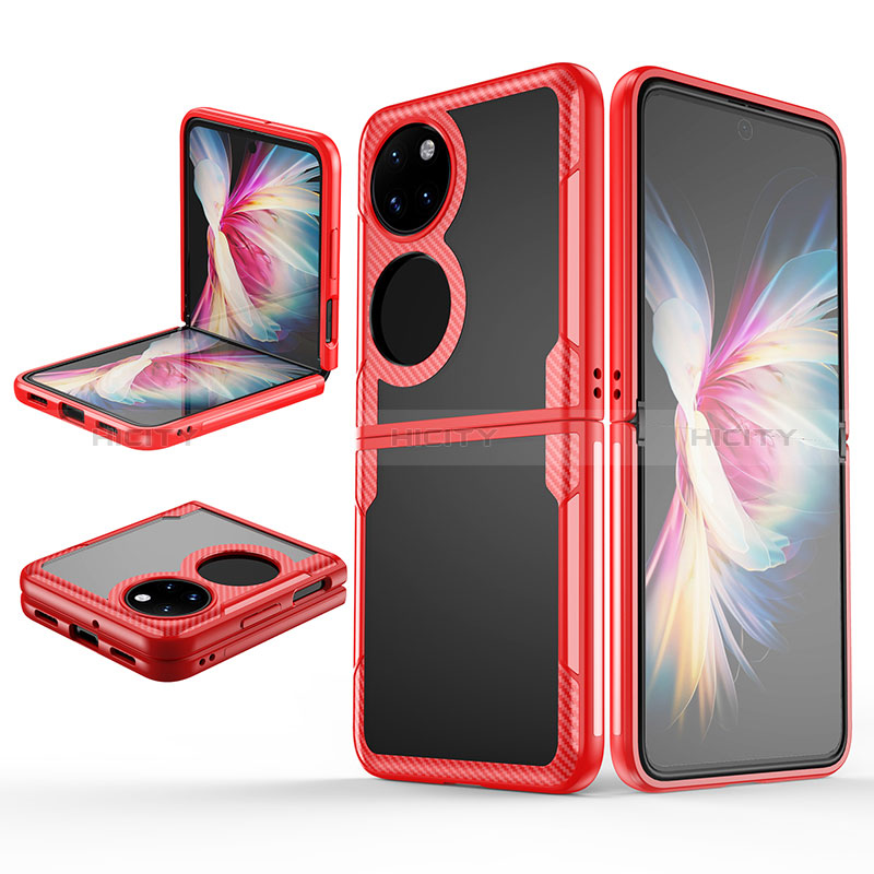 Carcasa Dura Cristal Plastico Rigida Transparente Z01L para Huawei P50 Pocket Rojo