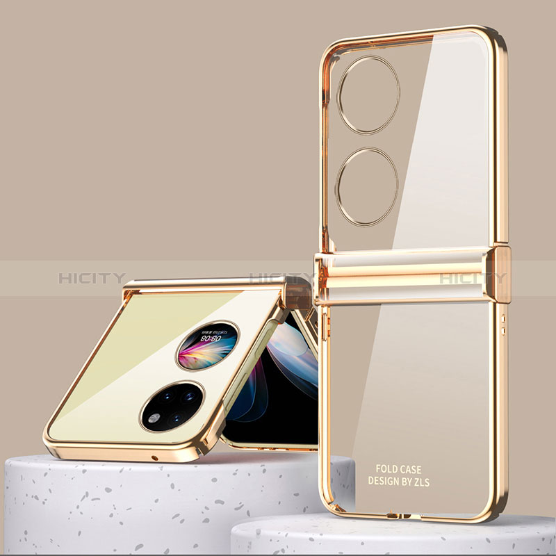 Carcasa Dura Cristal Plastico Rigida Transparente ZL1 para Huawei Pocket S Oro