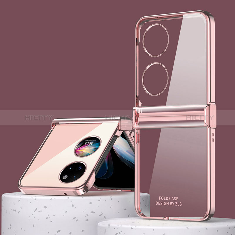 Carcasa Dura Cristal Plastico Rigida Transparente ZL1 para Huawei Pocket S Oro Rosa